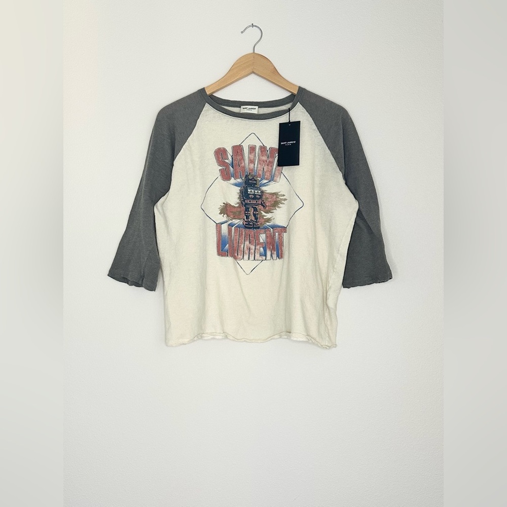 BRAND NEW YSL ROBOT BASEBALL SLEEVE T-SHIRT WITH LOGO